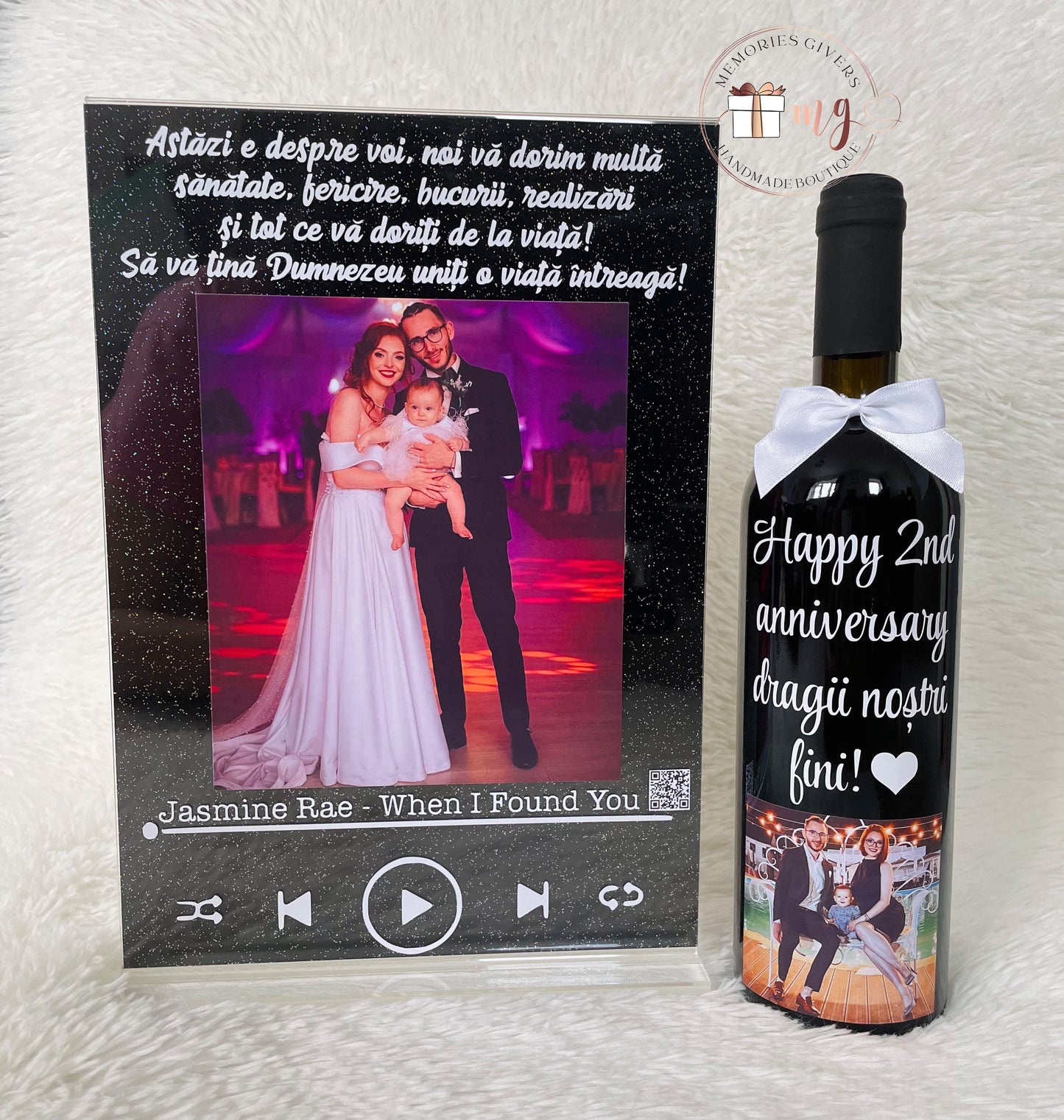 Doar placa acrilică A4 cu melodie sau cu sticlă și pungă de cadou
