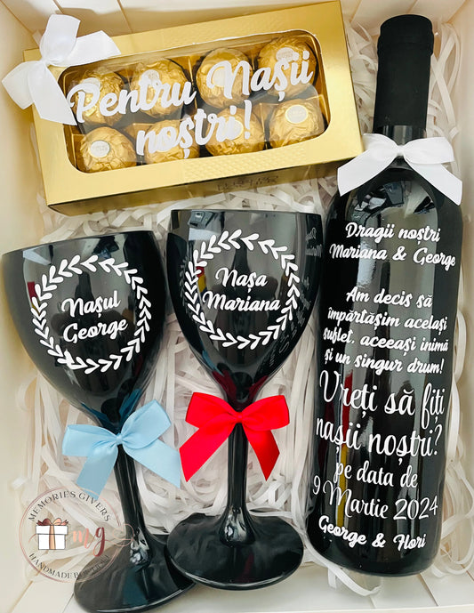 Set cu sticlă & pahare cu sau fără ciocolată