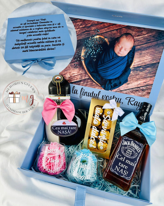 Cutie cu 2 sticle & pahare cu sau fără ciocolată