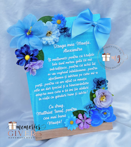 Placă acrilică/tablou A4 cu flori artificiale cu sau fără sticlă