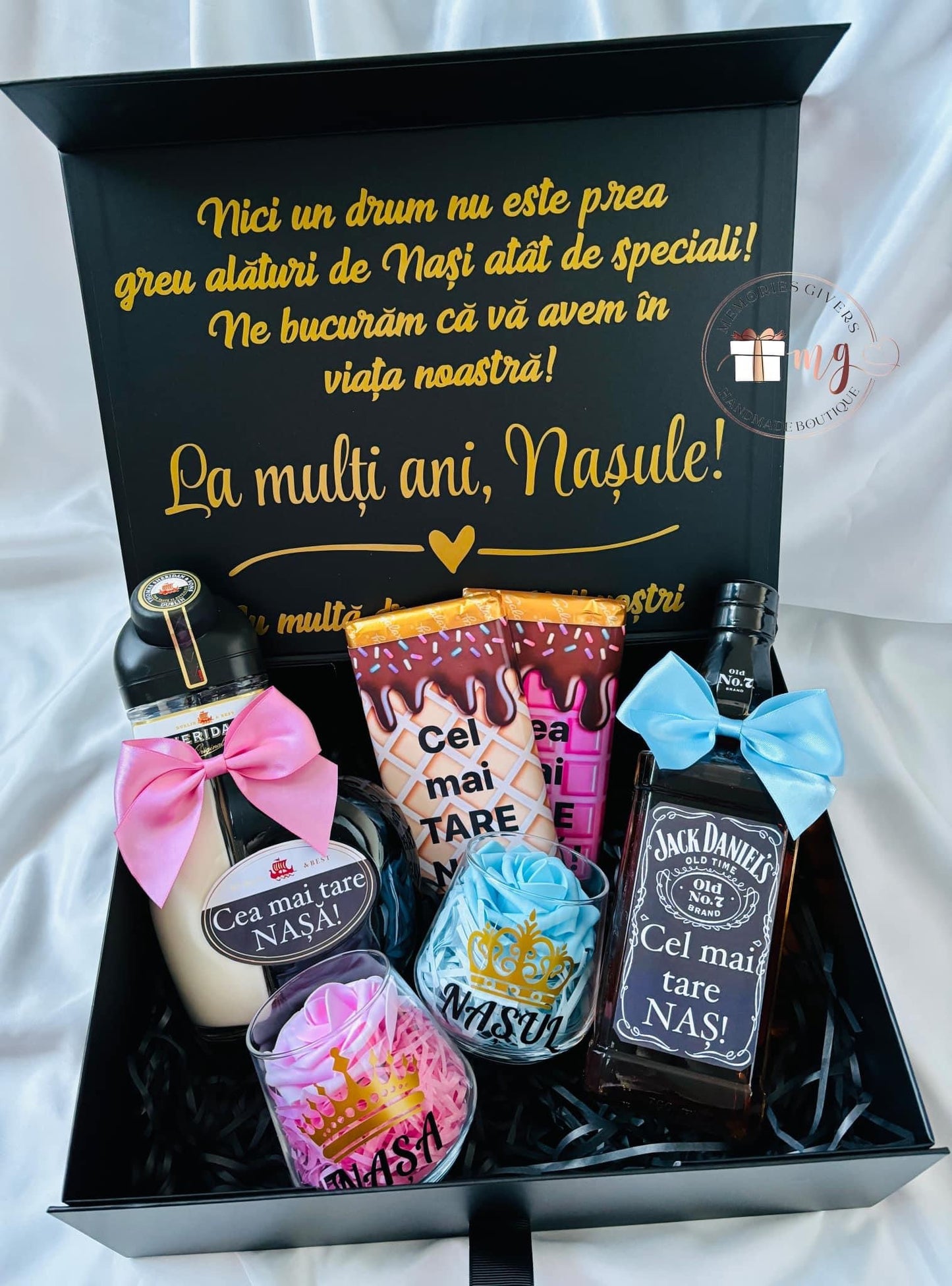 Cutie cu 2 sticle & pahare cu sau fără ciocolată