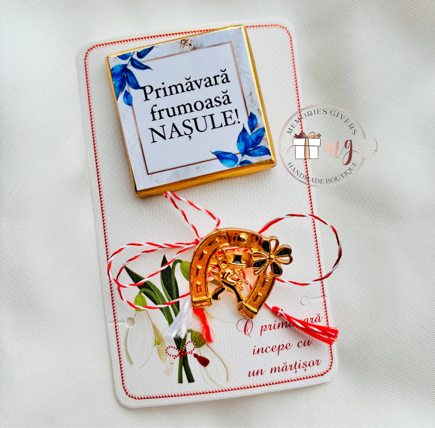 Mărțișor broșă pentru bărbați cu ciocolată personalizată