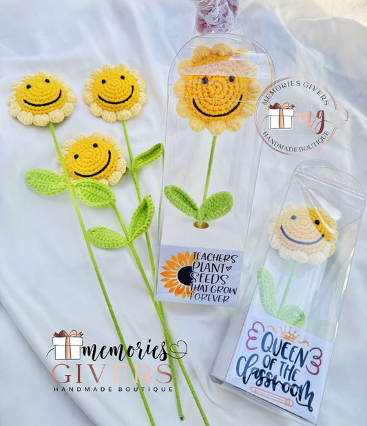 Floarea-Soarelui croșetată în cutie cu mesaj sau fără