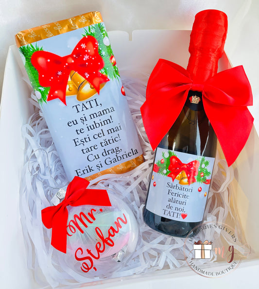 Mini set cu Prosecco, ciocolată Galaxy și glubuleț personalizat