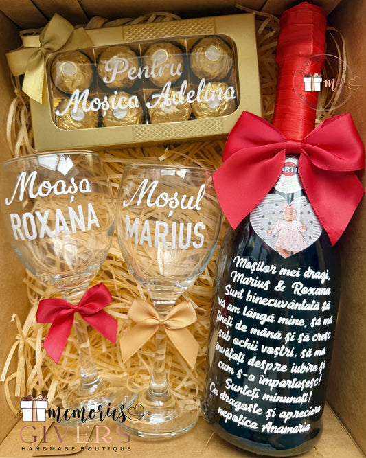 Set cu sticlă & pahare cu sau fără ciocolată