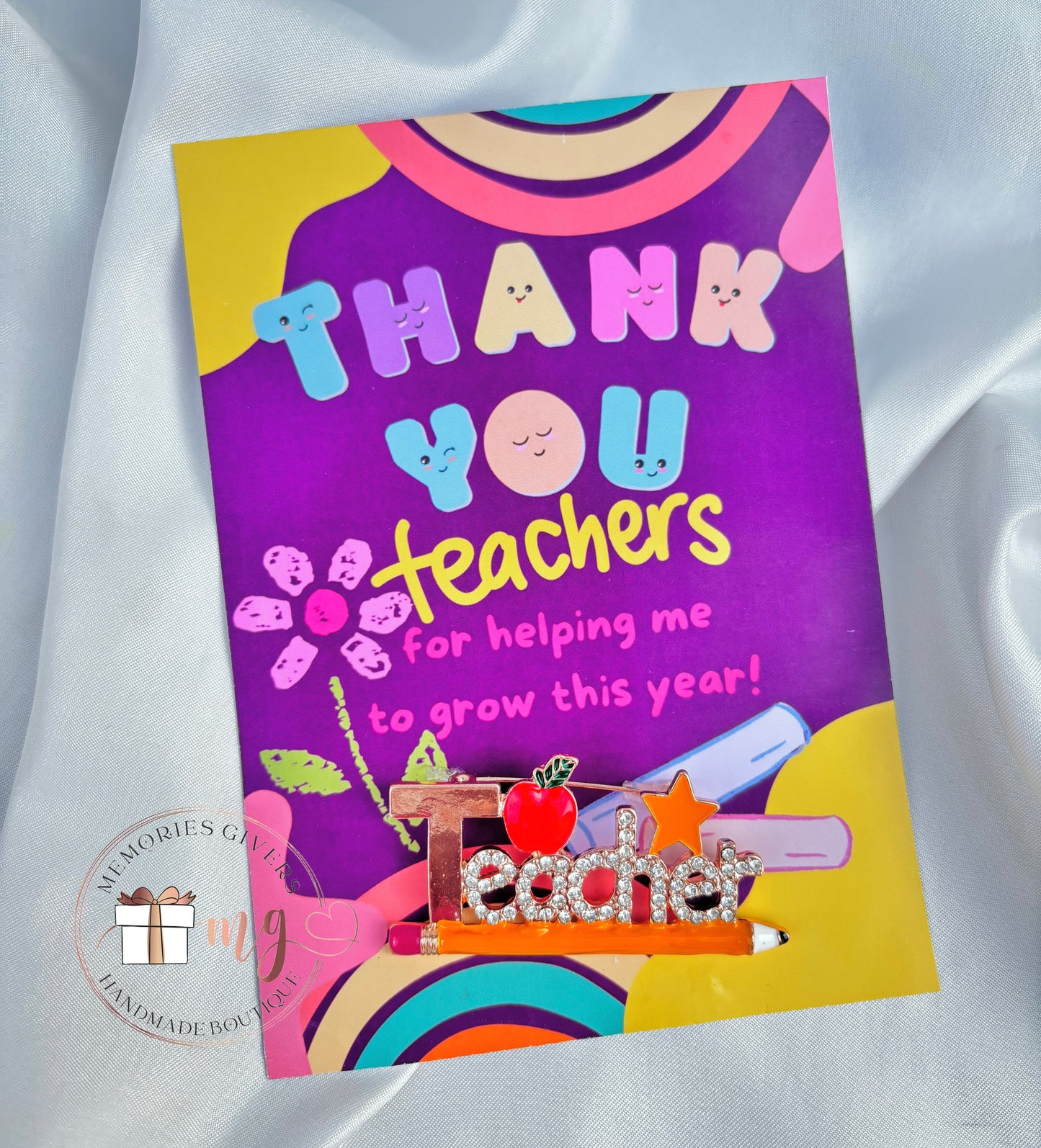 Felicitare cu broșă de pus în piept "Teacher"