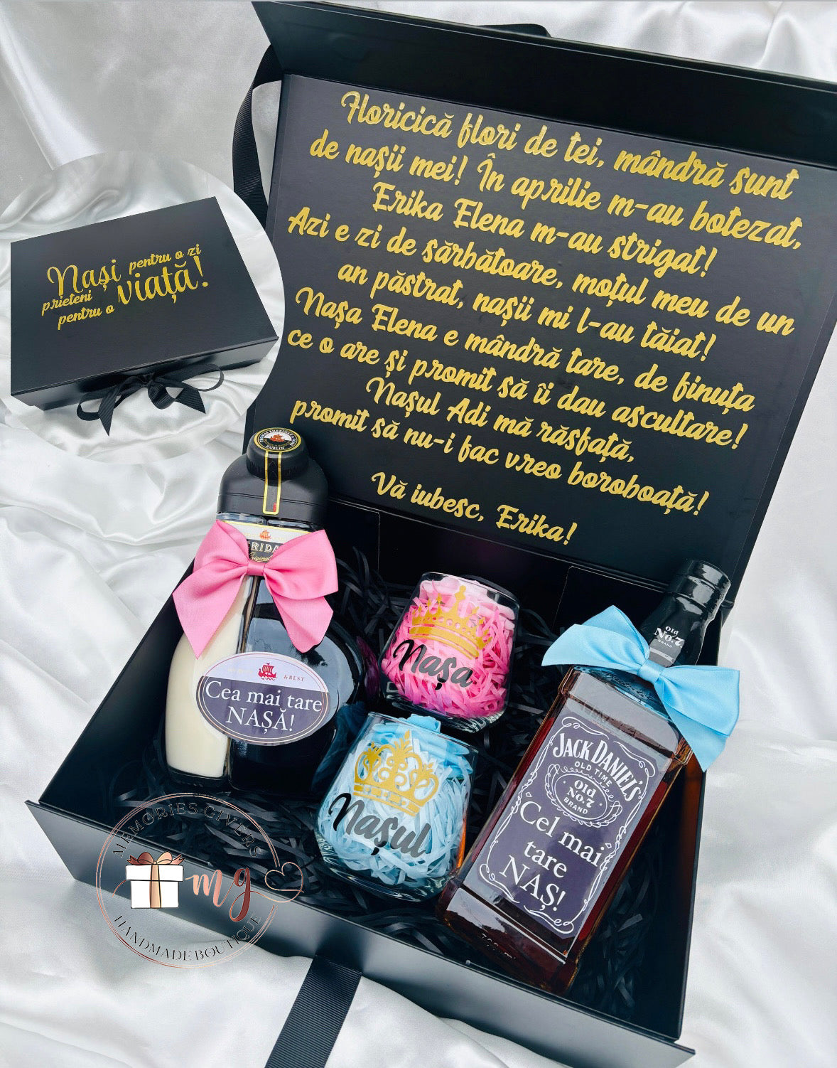 Cutie cu 2 sticle & pahare cu sau fără ciocolată