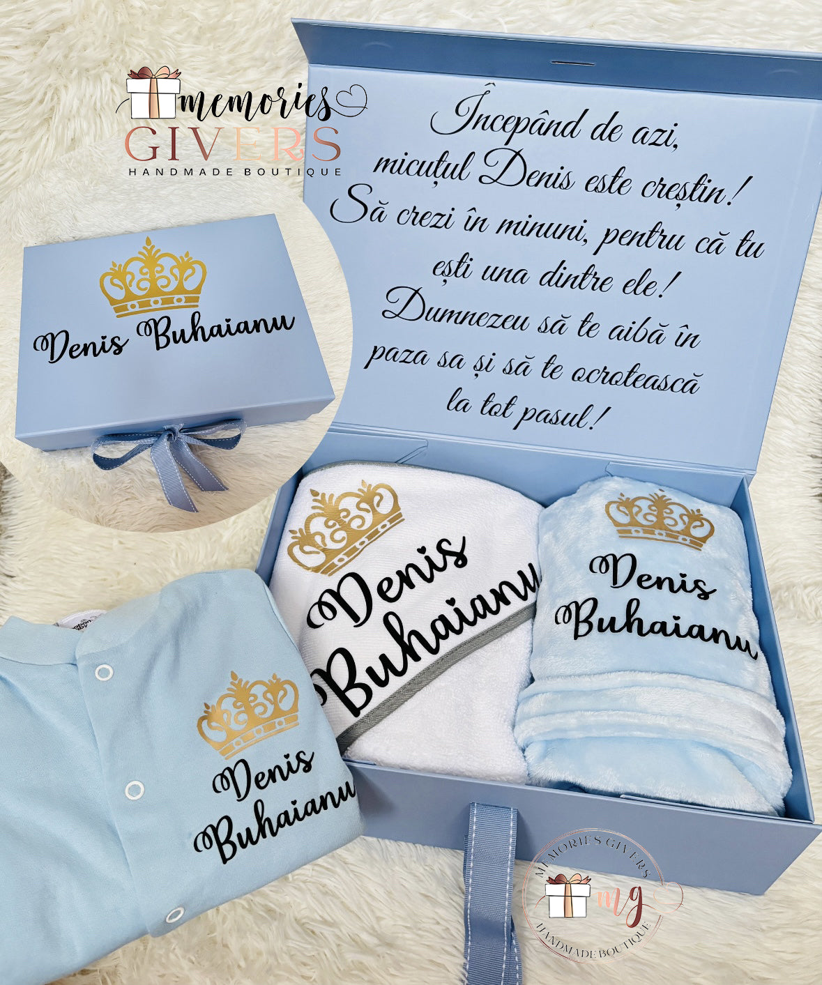 Cutie cu prosop, halat de baie și pijama cu mâneci lungi