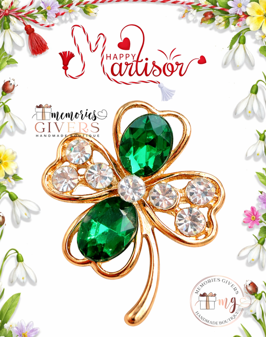 Broșă -TRIFOI- cu sau fără mesaj pe spate și ciocolată