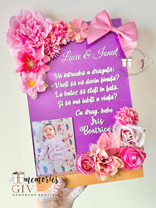 Placă acrilică/tablou A4 cu flori artificiale cu sau fără sticlă