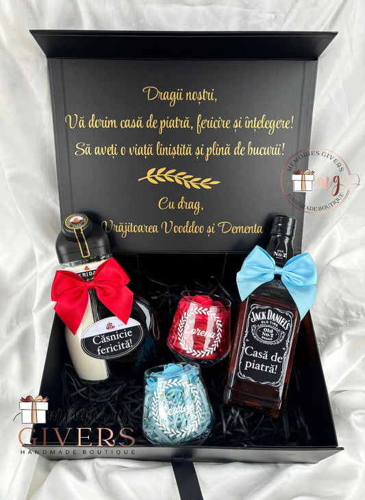 Cutie cu 2 sticle & pahare cu sau fără ciocolată