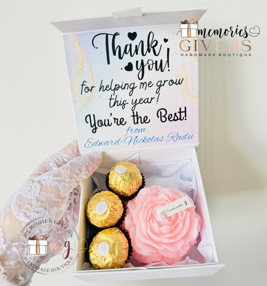 Cutiuță cu mesaj și lumânare, ciocolată sau mini Baileys