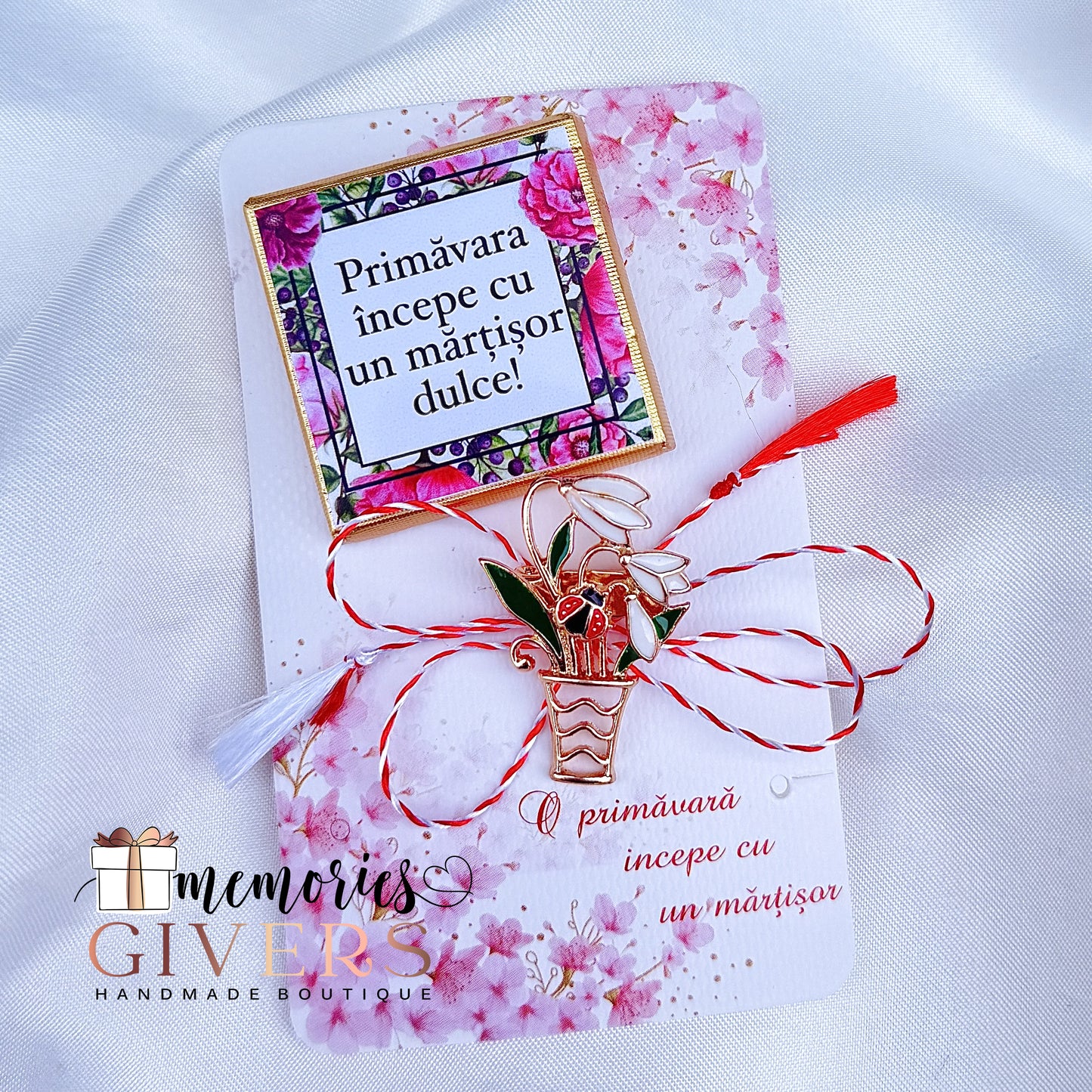 Broșă mărțișor și ciocolată personalizată cu orice mesaj sau poză