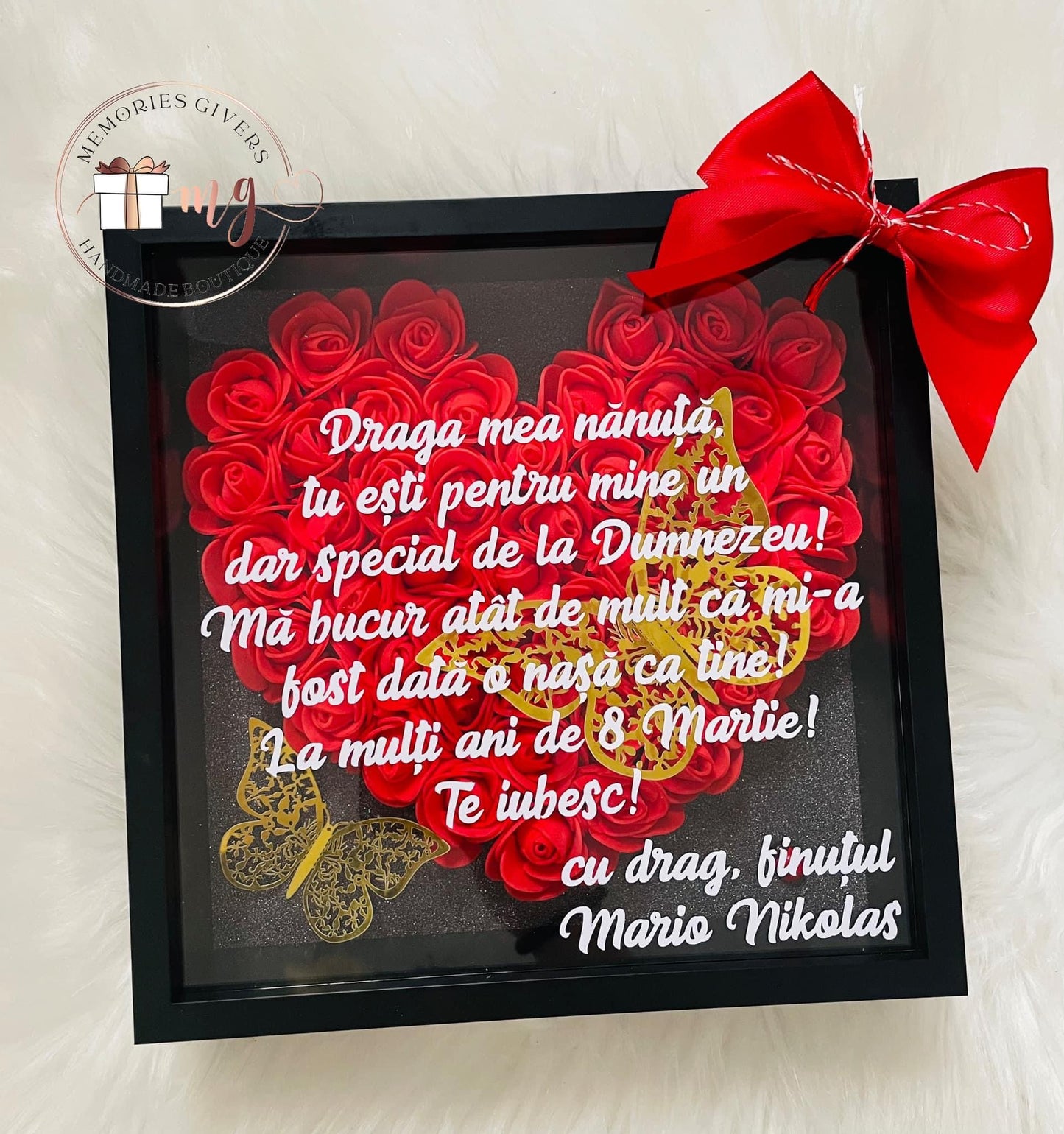 Tablou cu trandafiri și mesaj