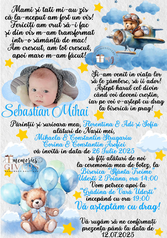 Invitație băiețel cu ursuleț