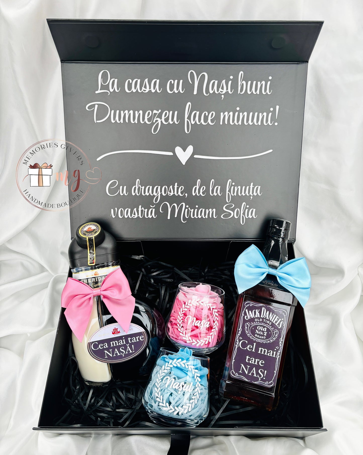 Cutie cu 2 sticle & pahare cu sau fără ciocolată