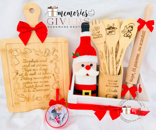 Set de bucătărie gravat din lemn pentru Nașii de Cununie/Botez sau Fini