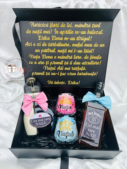 Cutie cu 2 sticle & pahare cu sau fără ciocolată