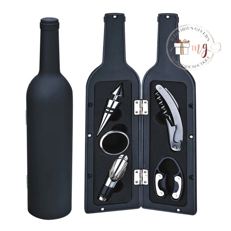 Sticlă cu 5 accesorii pentru vin în interior