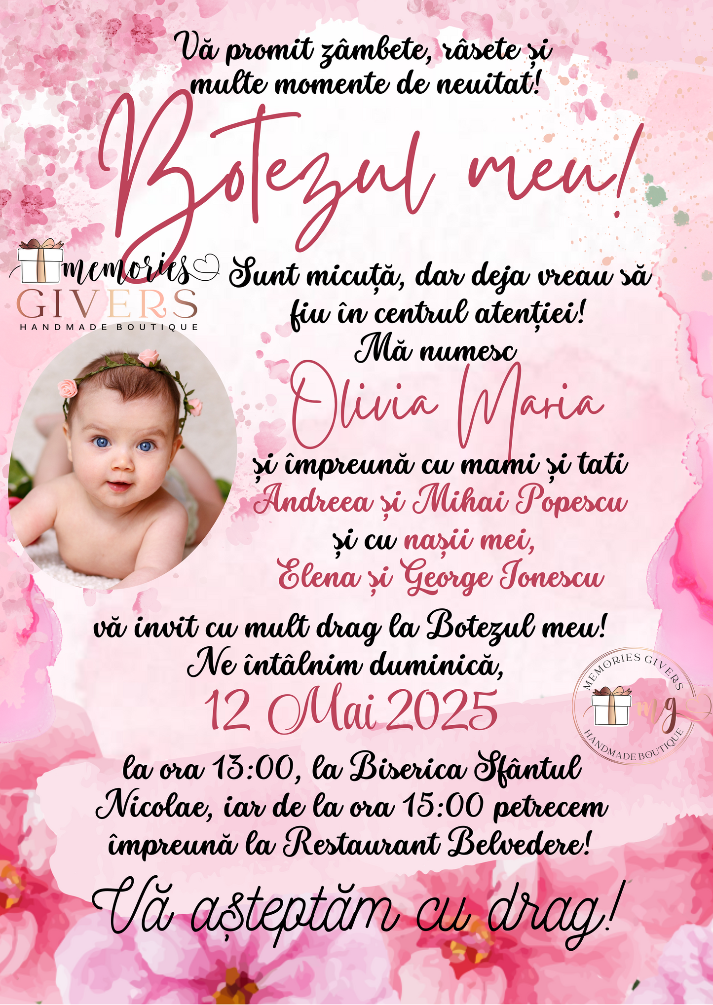 Invitație fetiță full roz
