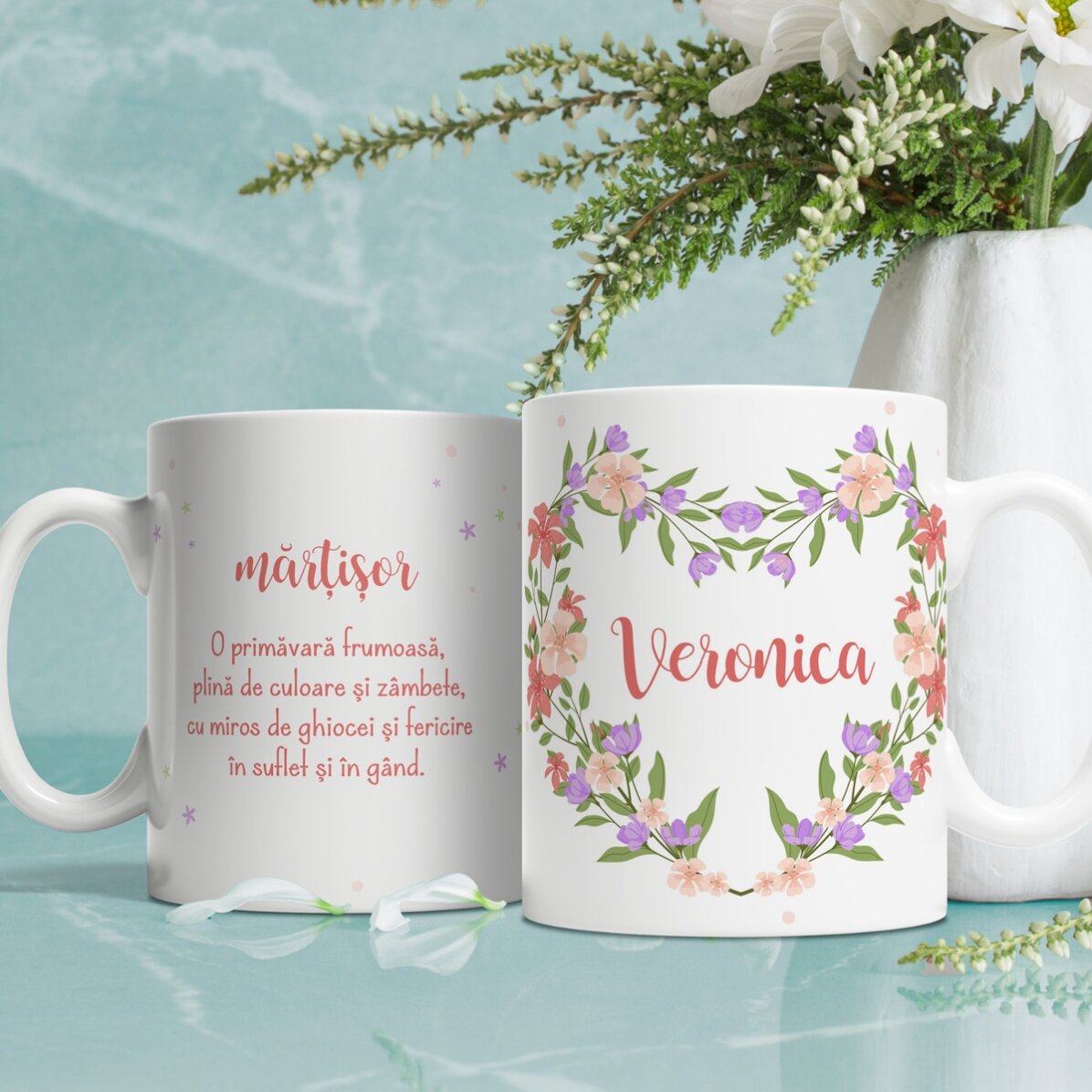 Cană albă personalizată pentru Mărțișor