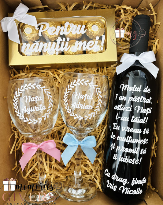 Set cu sticlă & pahare cu sau fără ciocolată