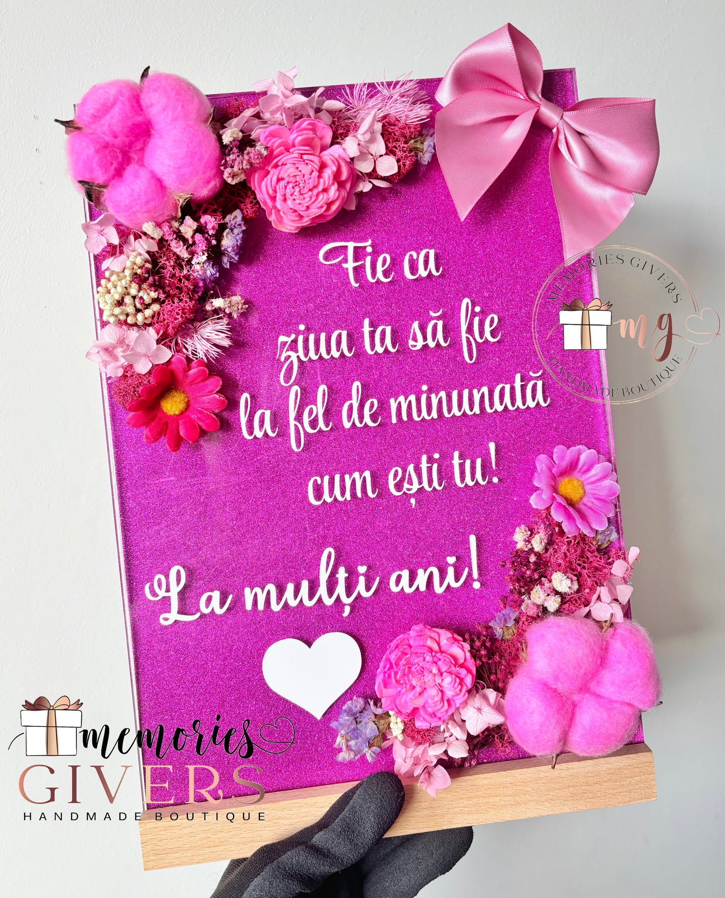 Placă acrilică/tablou A4 cu flori artificiale cu sau fără sticlă