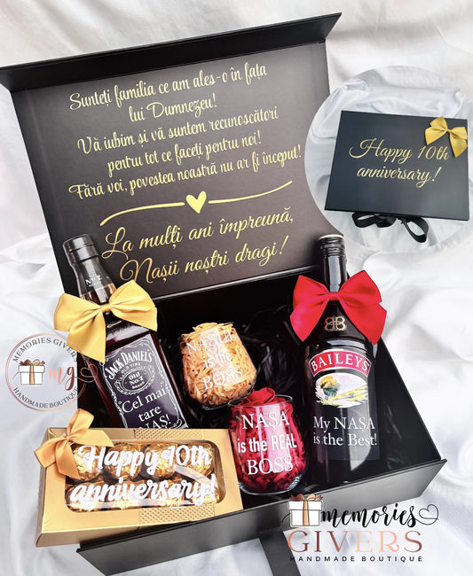 Cutie cu 2 sticle & pahare cu sau fără ciocolată