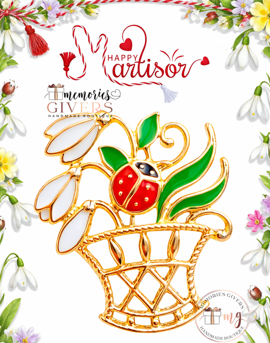 Broșă -COȘ GHIOCEI- cu sau fără mesaj pe spate și ciocolată