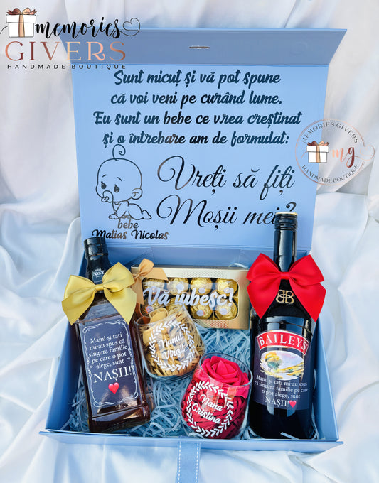 Cutie cu 2 sticle & pahare cu sau fără ciocolată