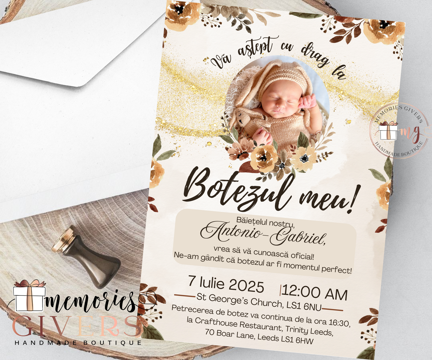 Invitație băiețel nuanțe de crem