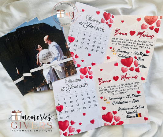 Invitație cu poză și calendar tip carte