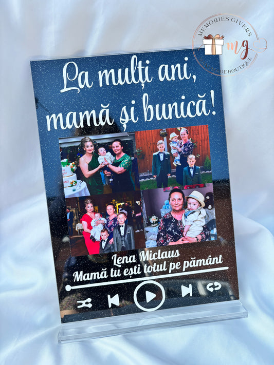 Placă acrilică A4 cu poză, mesaj și melodie (video real după poză)