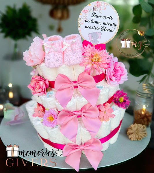 Tort din Pampers cu 3 etaje și totoși