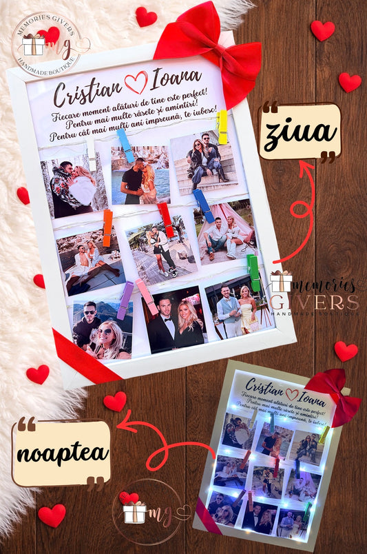 Tablou A4 LED cu 9 poze & mesaj