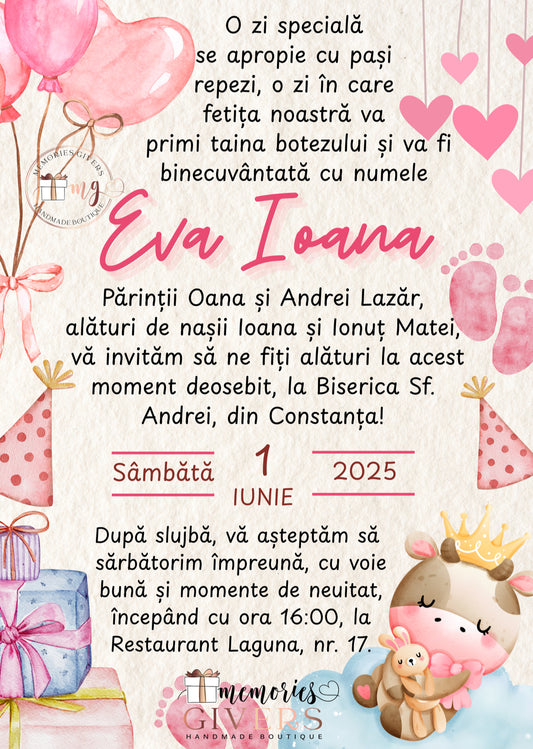 Invitație fetiță baby Girafă