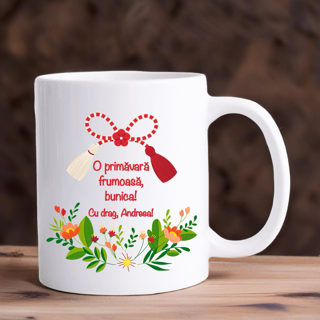 Cană albă personalizată pentru Mărțișor