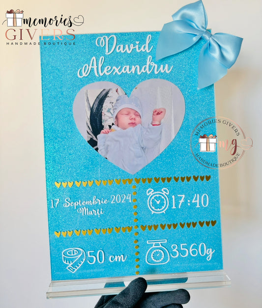 Placă acrylică A4 cu poză și datele de naștere