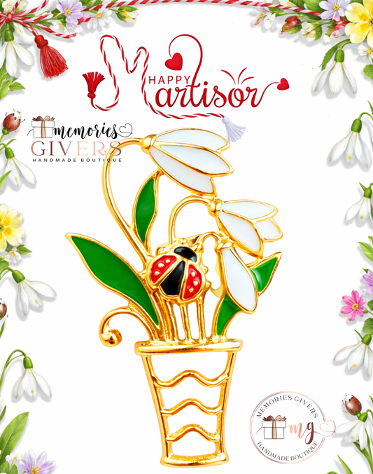 Broșă -VAZĂ GHIOCEI- cu sau fără mesaj pe spate și ciocolată