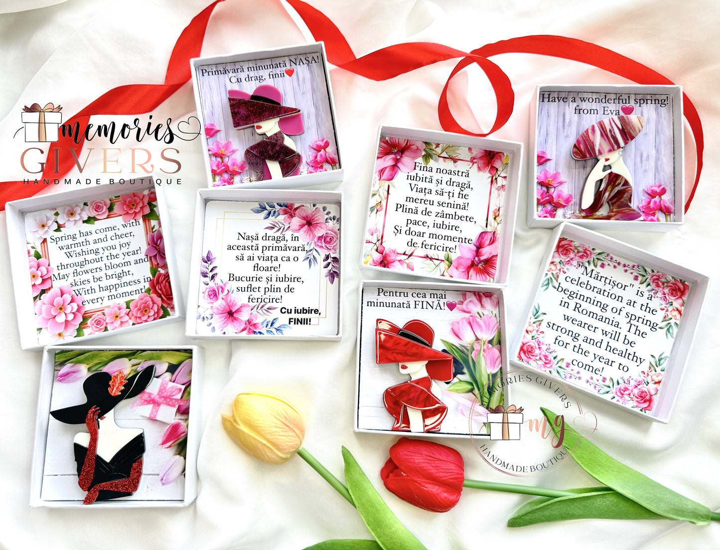 Broșă "Doamna cu palarie" în cutie personalizată
