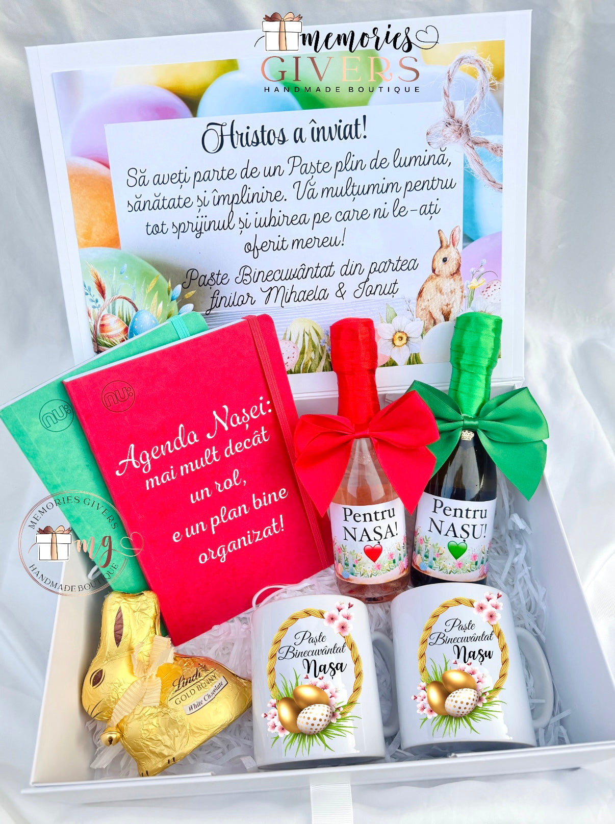 Cutie cu 2 Prosecco, 2 agende, 2 căni sau cu ciocolată și pungă de cadou