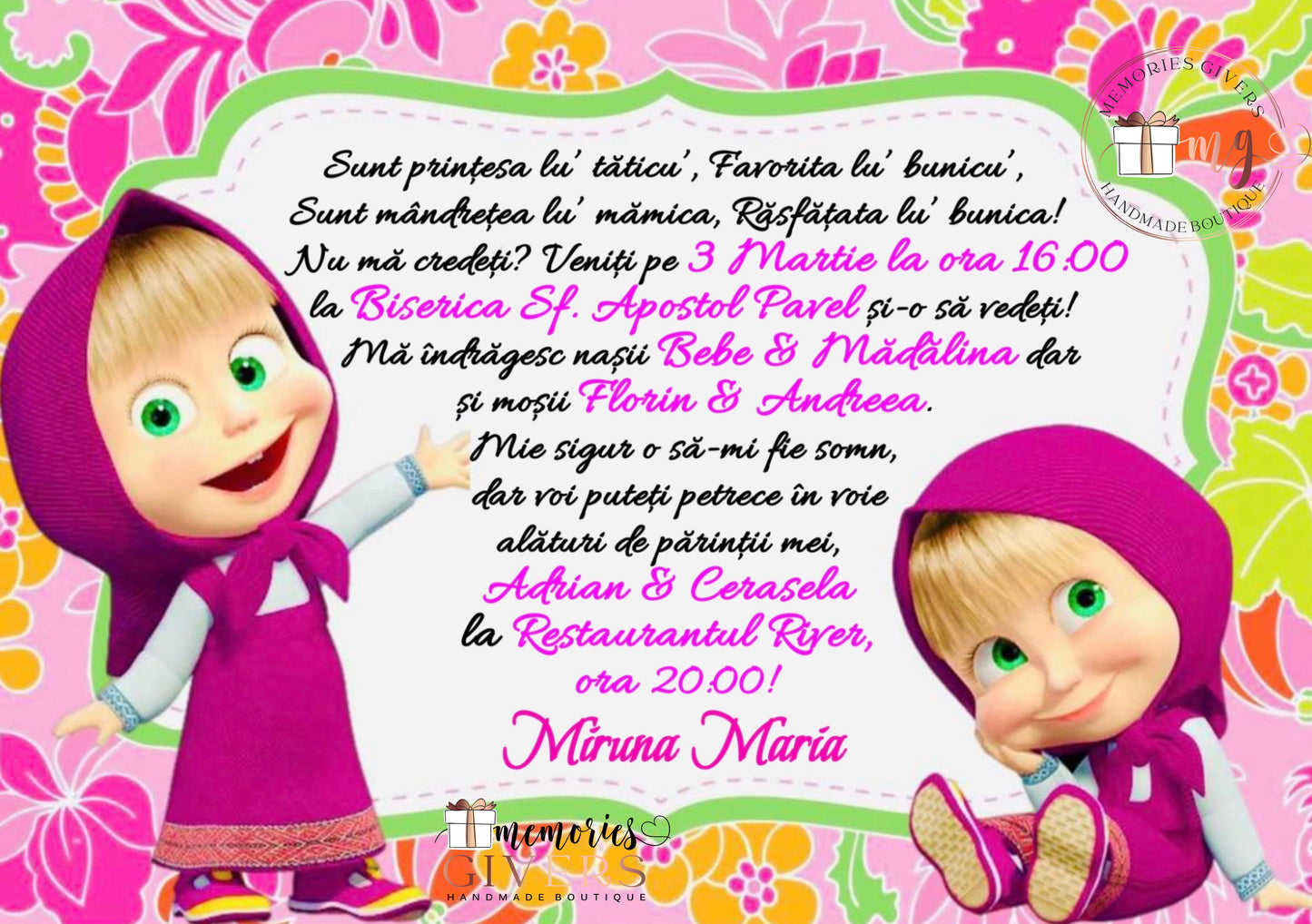 Invitație fetiță cu Masha
