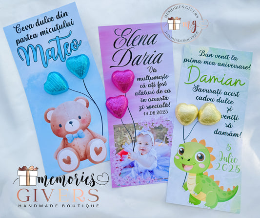 Felicitare personalizată cu 2 ciocolăți în formă de inimă