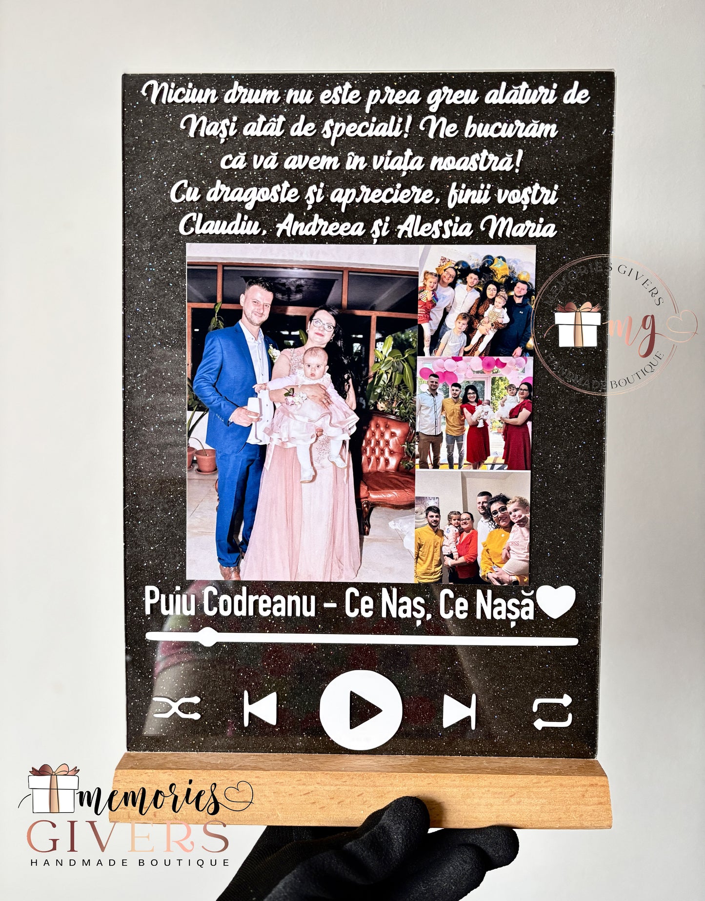 Doar placa acrilică A4 cu melodie sau cu sticlă și pungă de cadou