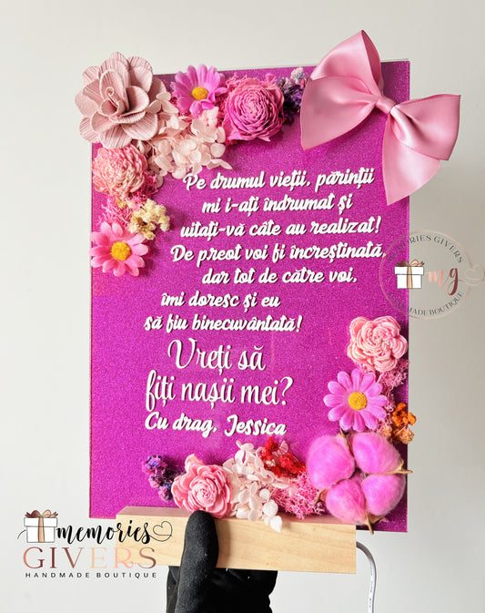 Placă acrilică/tablou A4 cu flori artificiale cu sau fără sticlă