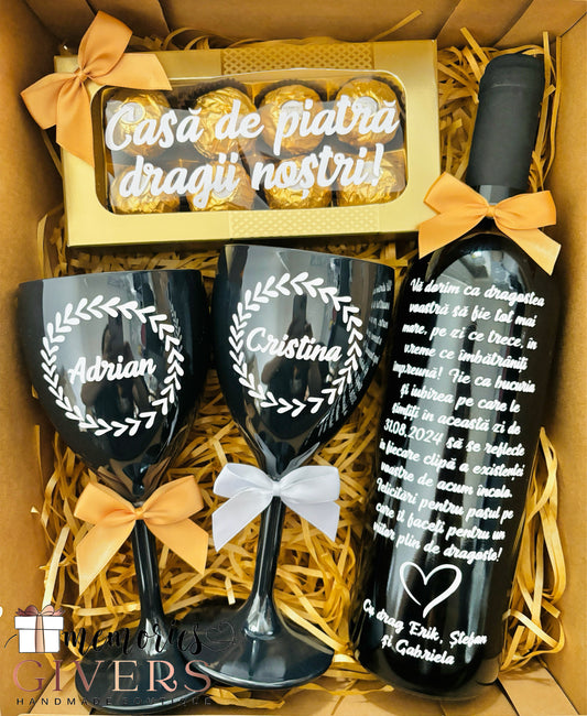 Set cu sticlă & pahare cu sau fără ciocolată