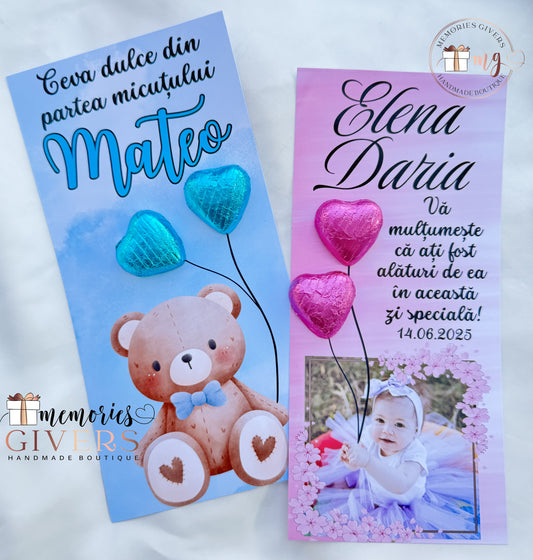 Felicitare personalizată cu 2 ciocolăți în formă de inimă