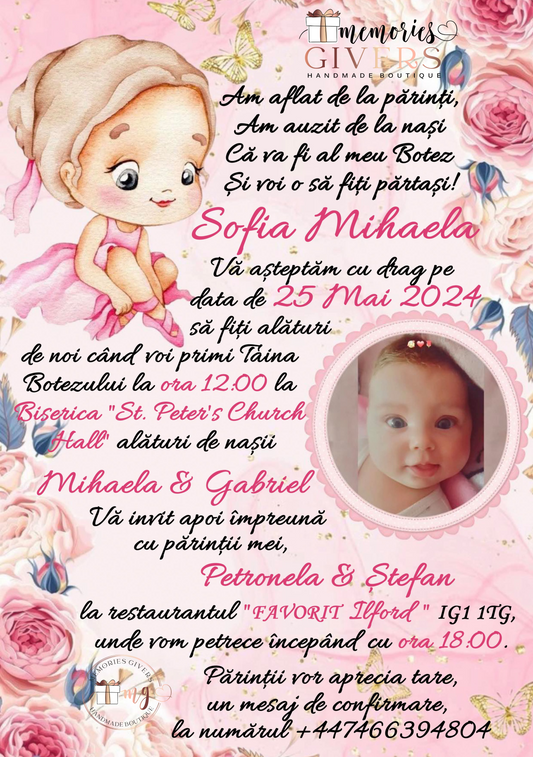 Invitație fetiță cu balerină