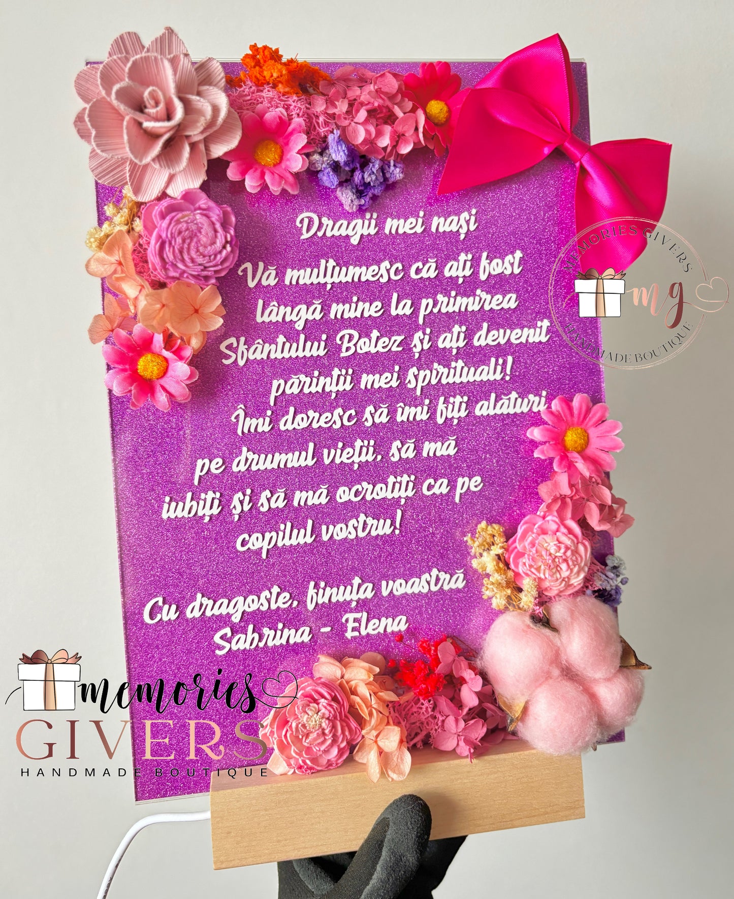 Placă acrilică/tablou A4 cu flori artificiale cu sau fără sticlă