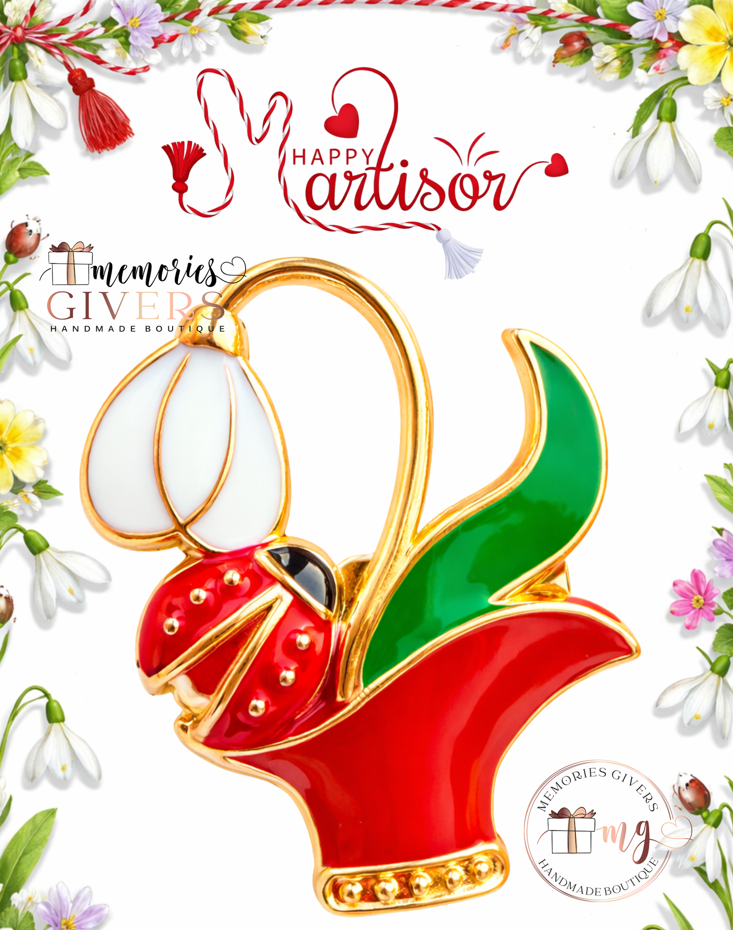 Broșă -GHIOCEL în VAZĂ- cu sau fără mesaj pe spate și ciocolată